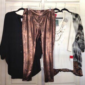 Wild Fable Animal Print Leggings, Black, Ivory, Tie Dye Tops, 4 Piece, Sz XL